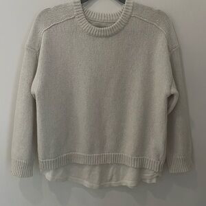 Brochu Walker Size Small Cream Colored 
Layered Look at Hem Crew Neck Sweater
